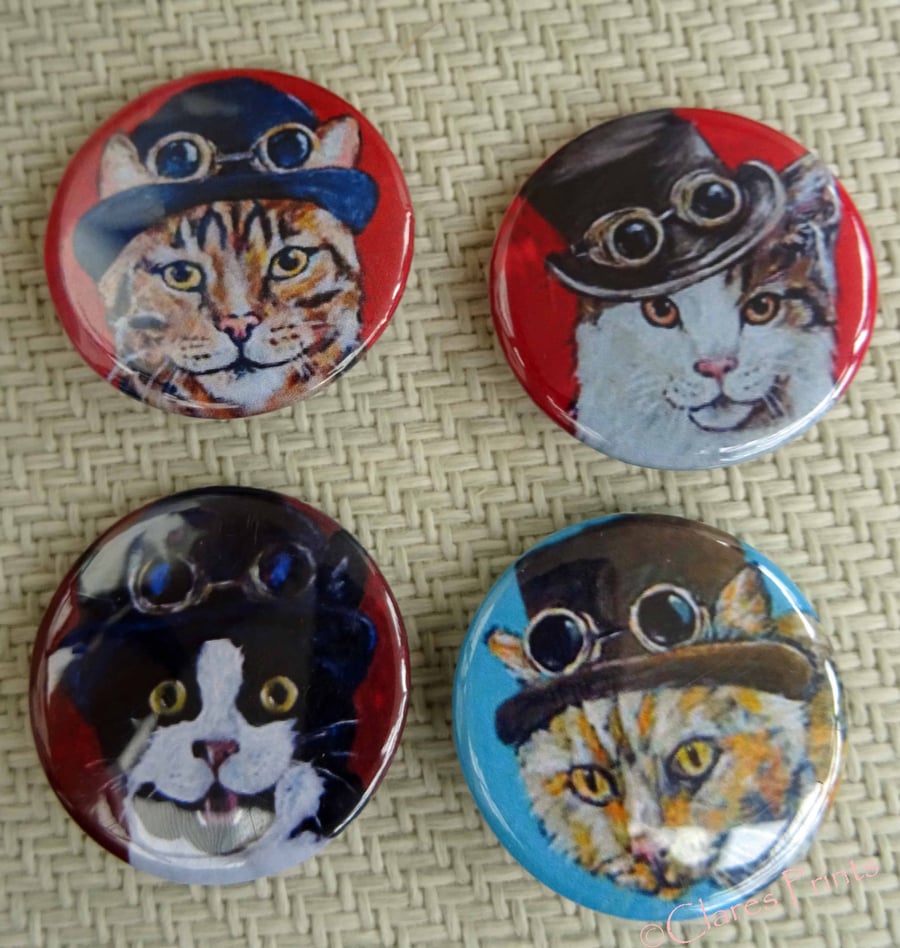 Steampunk Cats Animal Art Badges Buttons Pirate Cosplay