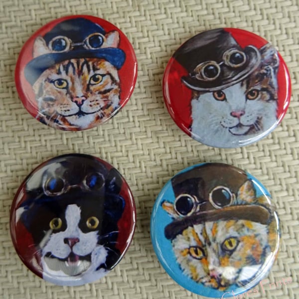 Steampunk Cats Animal Art Badges Buttons Pirate Cosplay