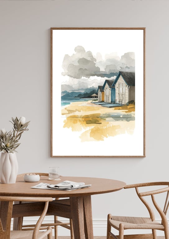 Abstract Beach Hut Art Print - A4 Coastal Living Wall Art