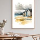 Abstract Beach Hut Art Print - A4 Coastal Living Wall Art