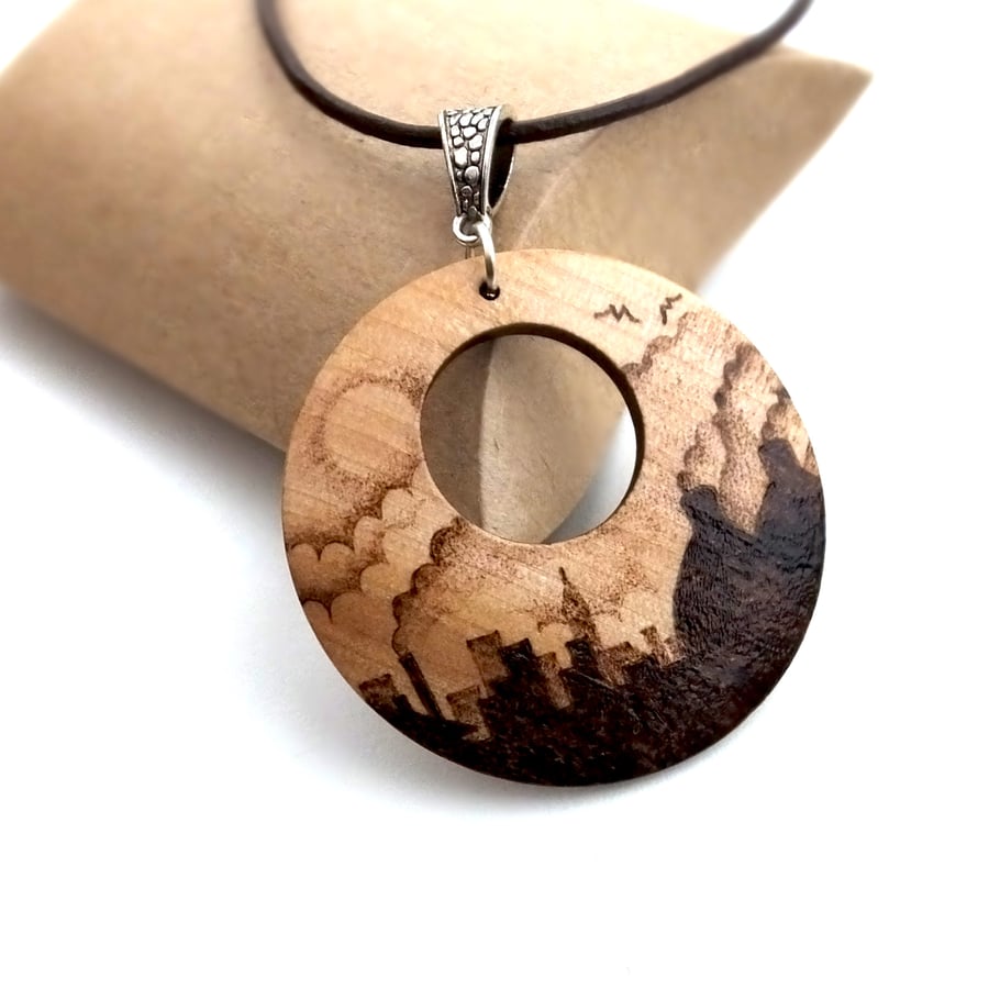 Potteries Bottle Kiln Landscape Pyrography Pendant