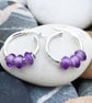Amethyst Earrings, Purple Stone, Handmade, Silver Sleeper Hoops, Pebble, No.5 - Image 2