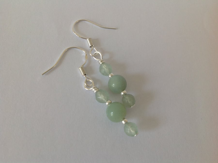 Sterling silver and green Amozonite and Aventurine earrings