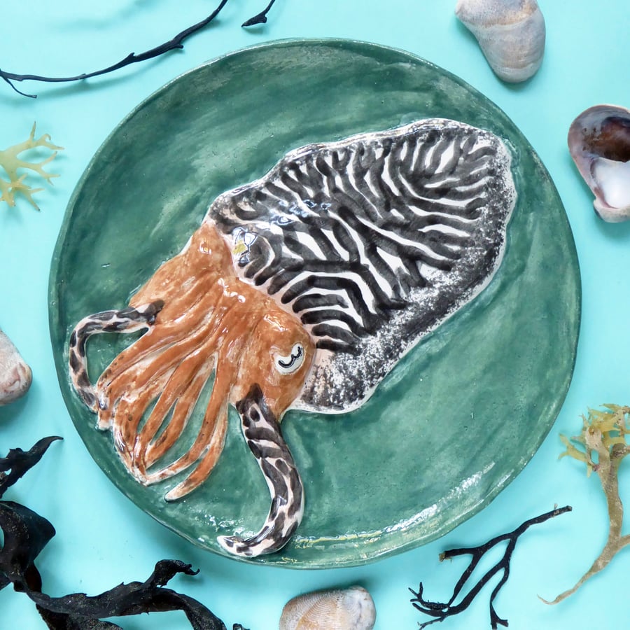 Cuttlefish Ceramic Plate - Hand Sculpted - by Jacqueline Talbot Designs