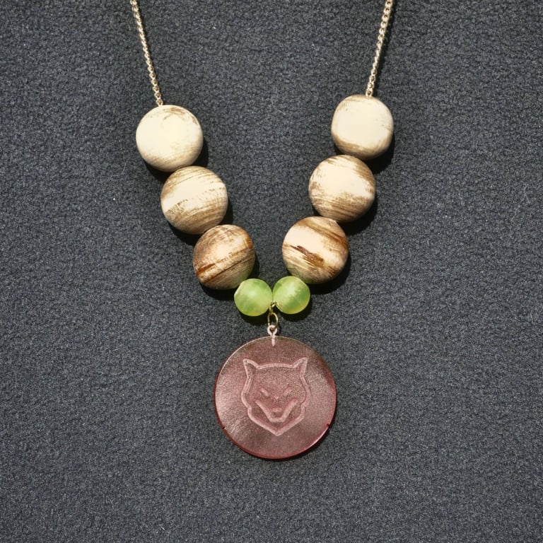 Wolf Head Resin & Wooden Bead Necklace