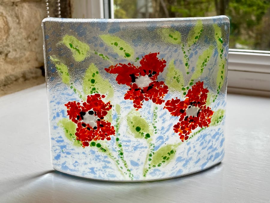 Fused glass floral candle curve 