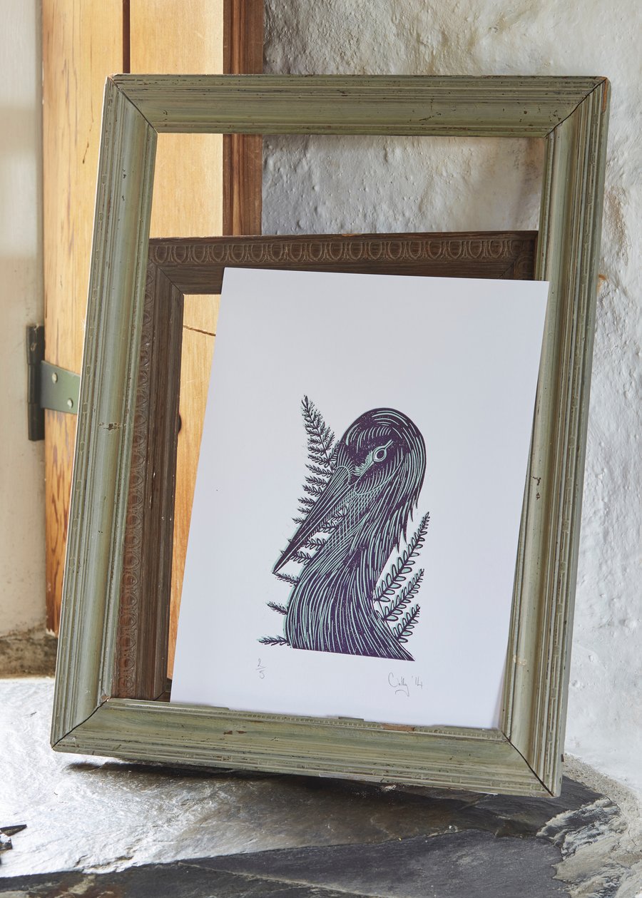 Crane and Fern (Limited Edition Lino Print)
