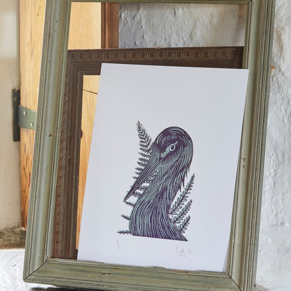 Crane and Fern (Limited Edition Lino Print)