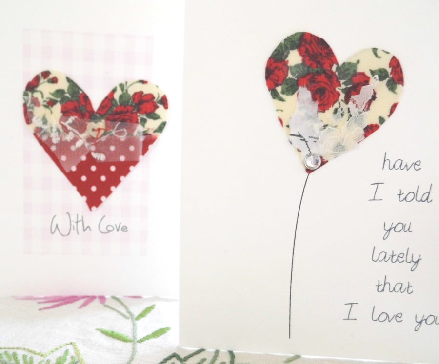 valentines day card fabric handmade 