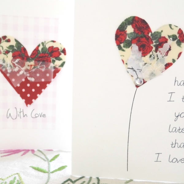 valentines day card fabric handmade 