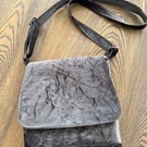 Dark Grey Velvet Effect Cross Body Messenger Bag with Adjustable Strap