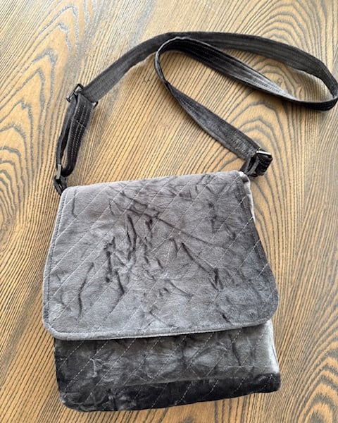 Dark Grey Velvet Effect Cross Body Messenger Bag with Adjustable Strap