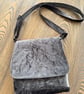 Dark Grey Velvet Effect Cross Body Messenger Bag with Adjustable Strap