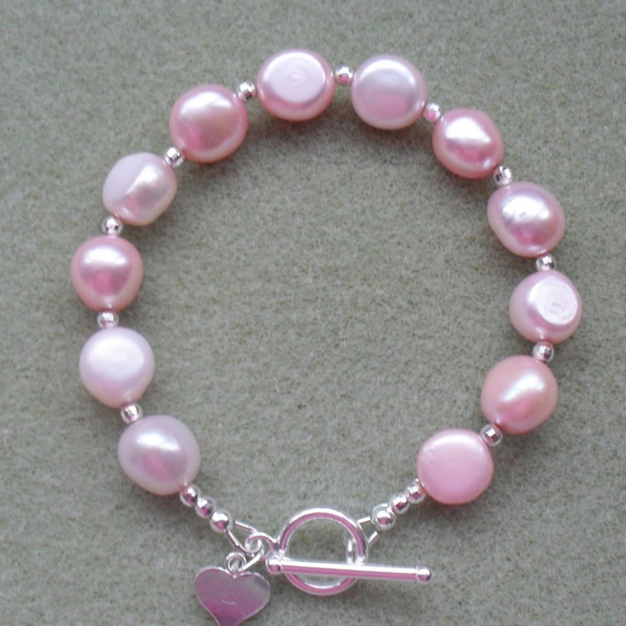 Pink Cultured Pearl Sterling Silver Bracelet