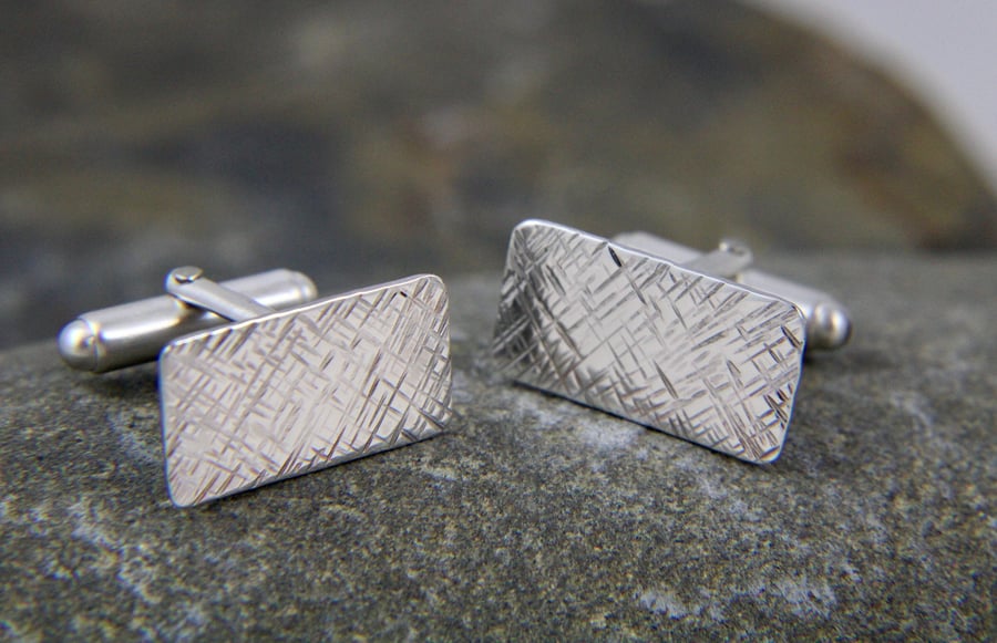 Rectangular Sterling Silver hammered cufflinks  