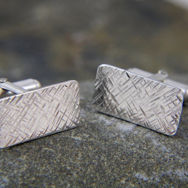 Rectangular Sterling Silver hammered cufflinks  