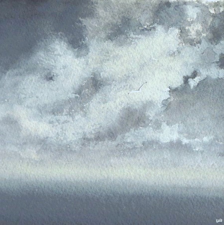 Seconds Sunday original watercolour storm clouds and gulls storm at sea