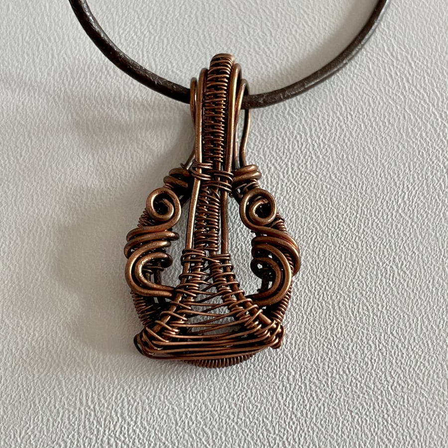 Mens Patinated Copper Pendant on a Brown Leather Adjustable Cord