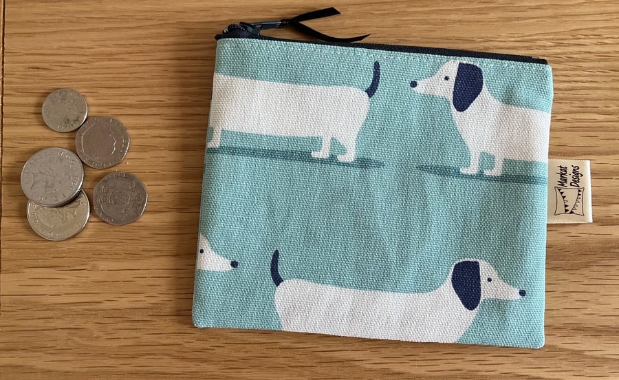 Turquoise Dachshund Coin Purse, Handmade in the UK