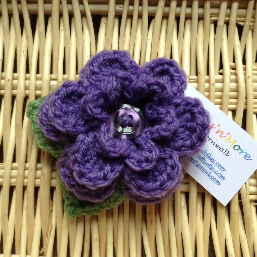 Hand Crochet Flower Brooch in Purple