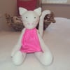 Handmade Kitty Cat with Pink Spotty Dress & Wire Whiskers