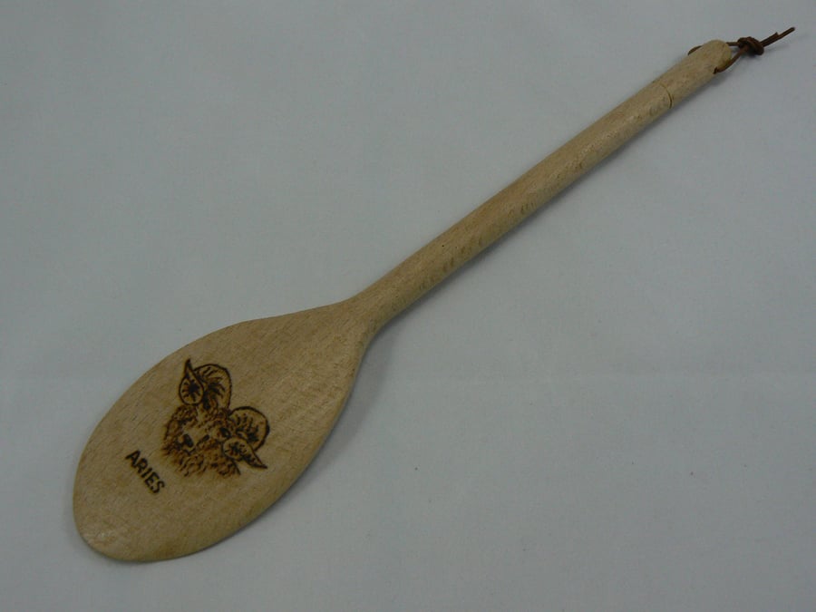 wooden spoon with Aries star sign (pyrographed)