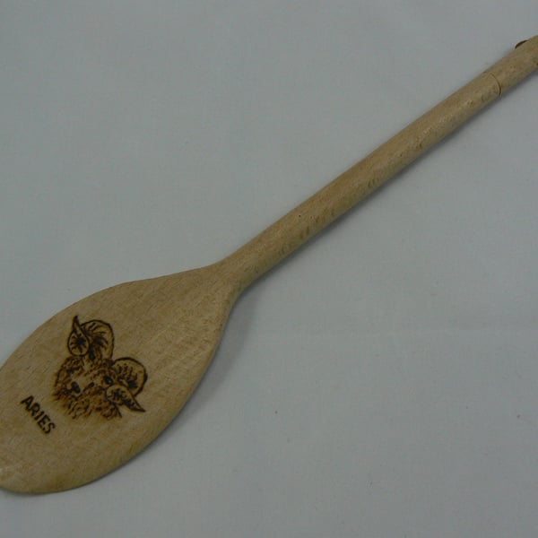 wooden spoon with Aries star sign (pyrographed)