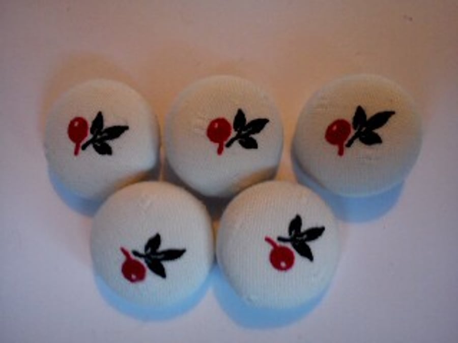 Upcycled Cherry fabric covered buttons 19mm