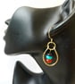 Boho Textured Brass Drop Earrings With Gemstone Dangle Gold Coloured Earrings - Image 4