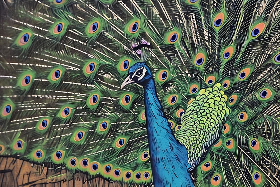 Peacock Art Greeting Card A5
