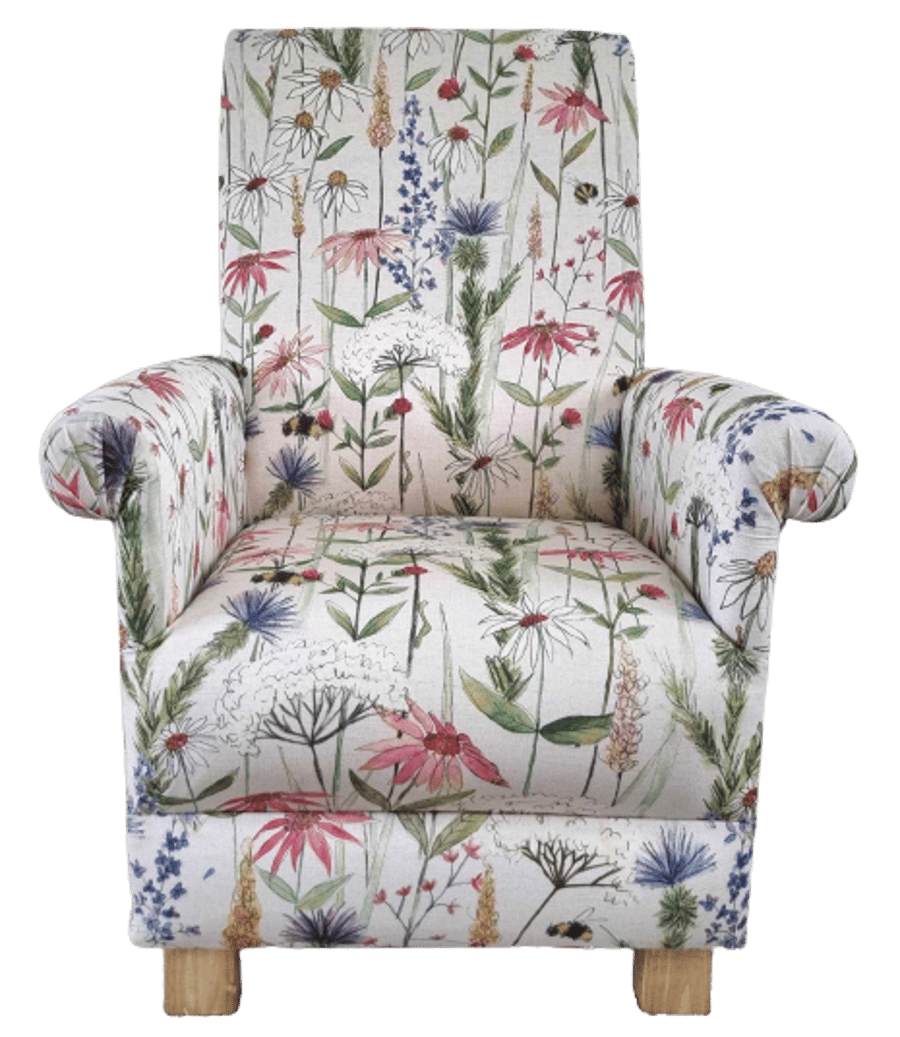 Voyage Hermione Linen Cream Fabric Adult Chair Armchair Floral Bees Flowers Pink