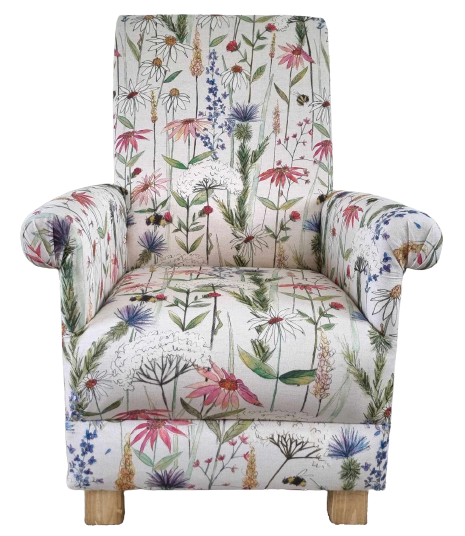 Voyage Hermione Linen Cream Fabric Adult Chair Armchair Floral Bees Flowers Pink