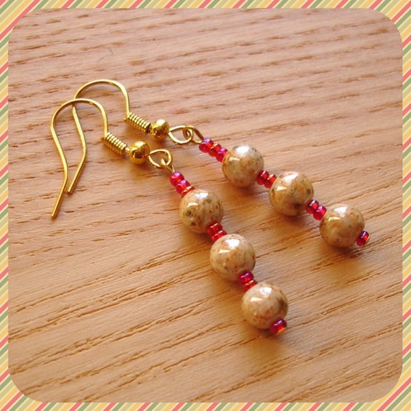 Sandy and Hot Pink Glass Bead Earrings