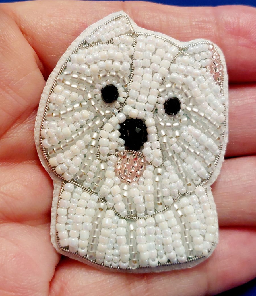 Bead Embroidery Tutorial -  Westie Brooch, PDF Download  -  make your own brooch