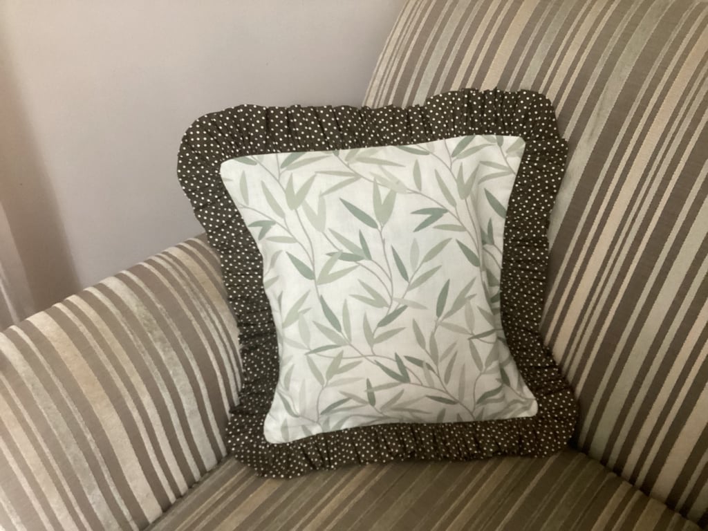 Cushion cover, Laura Ashley fabric, leaf fabric, pleated cover. 