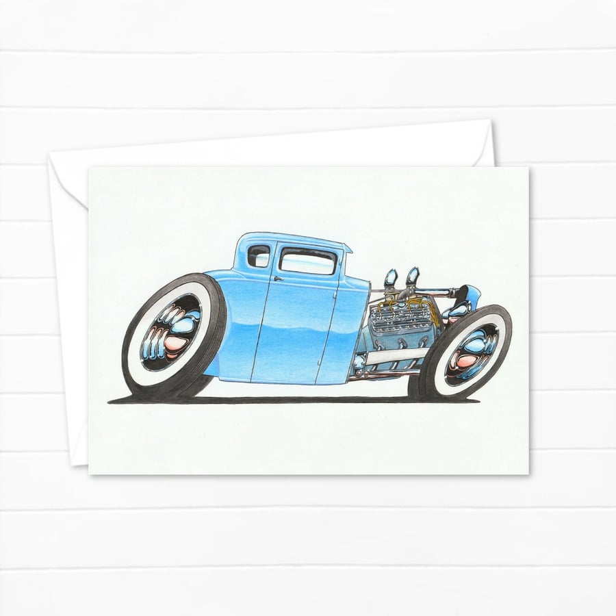 Custom Car Greeting Card: American Classic Car Illustration (406)
