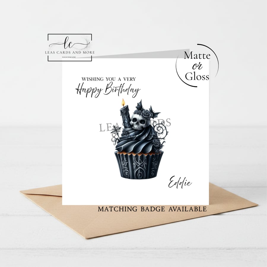 Skull Cupcake Happy Birthday Card