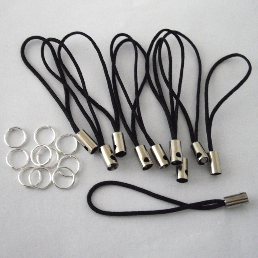 20 x Black Charm Cords & Split Rings