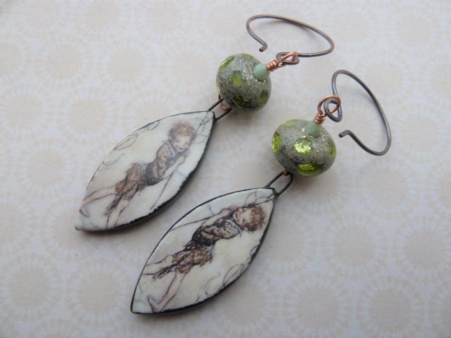 puck copper, lampwork and ceramic earrings