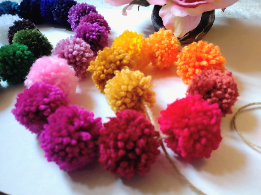 Wool Pompom Garland, Rainbow Colours, Eclectic Bohemian Interiors