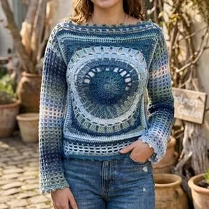 Hand-Crocheted Papatya Batik Mandala Jumper: Bl... - Folksy