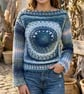 Hand-Crocheted Papatya Batik Mandala Jumper: Blue Gradient Festival Top UK 8-10