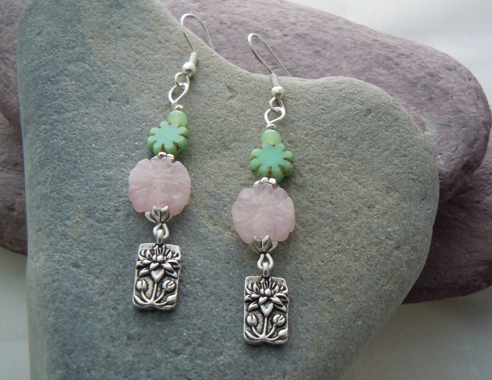 Sterling silver, Rose Quartz & Czech glass bead earrings