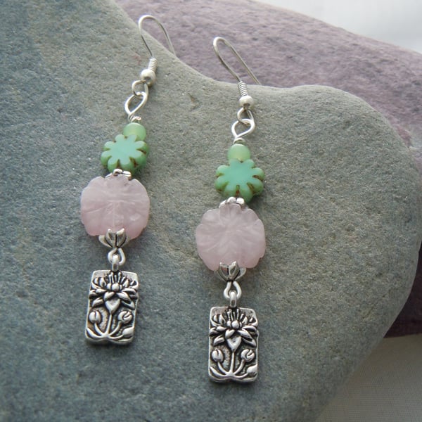 Sterling silver, Rose Quartz & Czech glass bead earrings