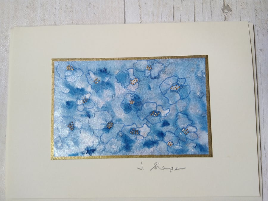 Hand painted watercolour card. Pearl Himalayan poppy, greetings card, Birthday.