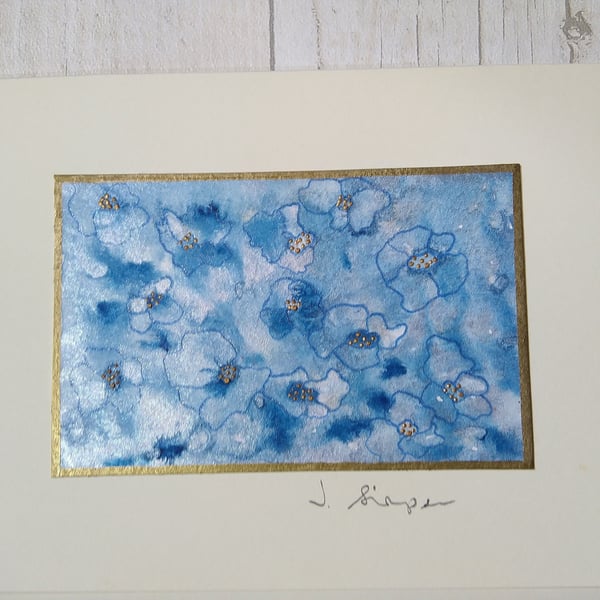 Hand painted watercolour card. Pearl Himalayan poppy, greetings card, Birthday.