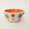 Ceramic hand thrown crackle bowl with spring flowers