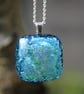 Turquoise dichroic layered glass pendant, dichroic fused glass necklace ...
