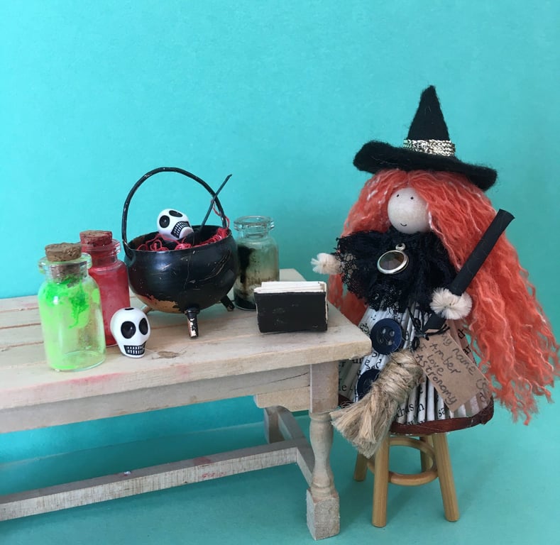 Orange Witch Doll Decoration, Halloween Decoration