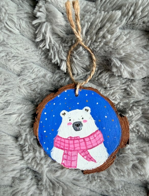 White Bear Christmas Decoration, Hand-painted